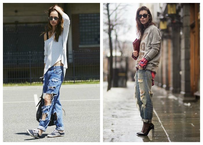 Модные образы с рваными джинсами