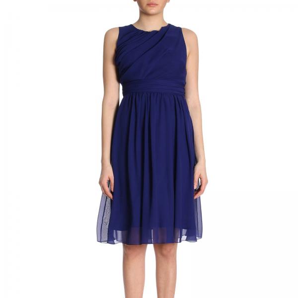 Синее модное платье