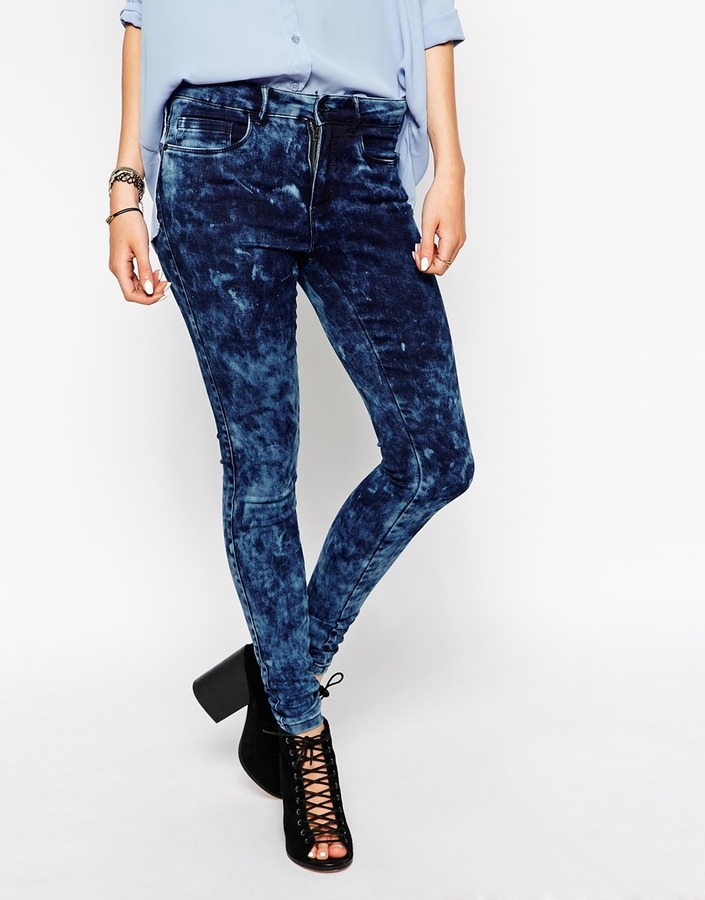 Женские темно-синие вареные джинсы