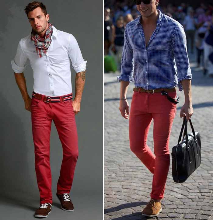 Красные джинсы прямого покроя