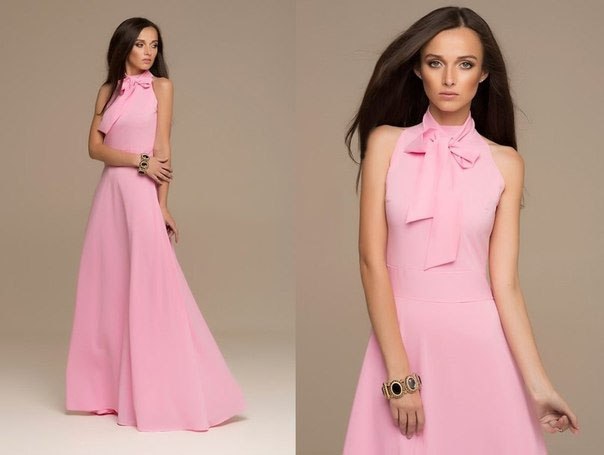 Розовое длинное вечернее платье