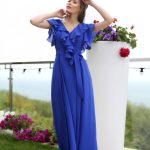 Синее шифоновое платье