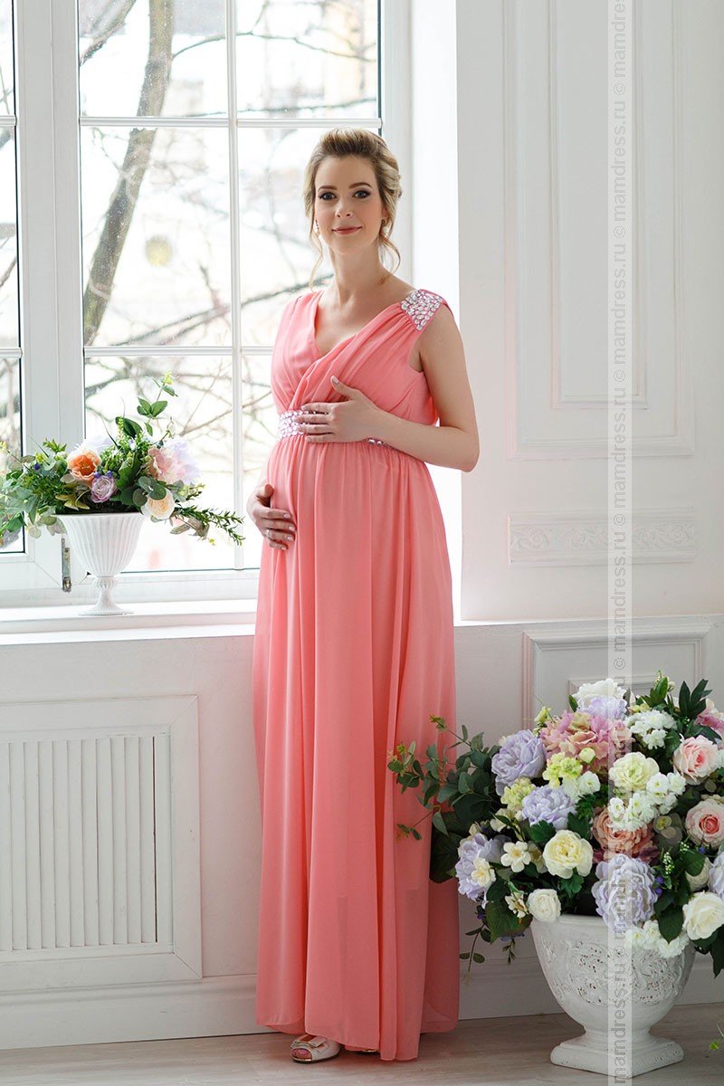 Платье для беременной из розового шифона