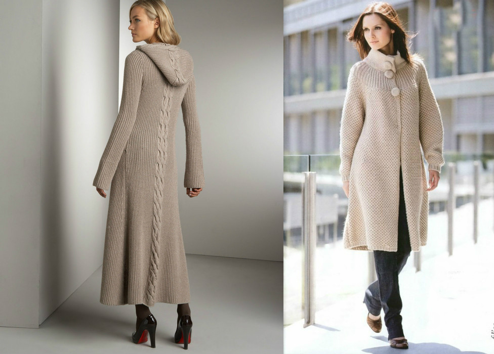 Вязаное пальто-трапеция | Уроки по вязанию спицами